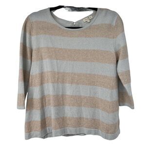 Cortland Park Light Blue Tan 100%‎ Cashmere Sweater Pearl button closure